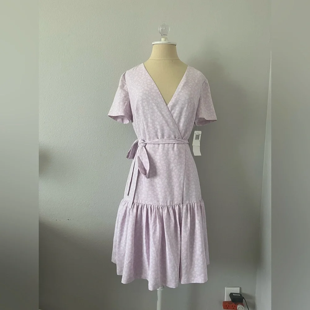 French Connection Mono Armoise Lavender Floral Wrap Mini Dress - Picture 7 of 13